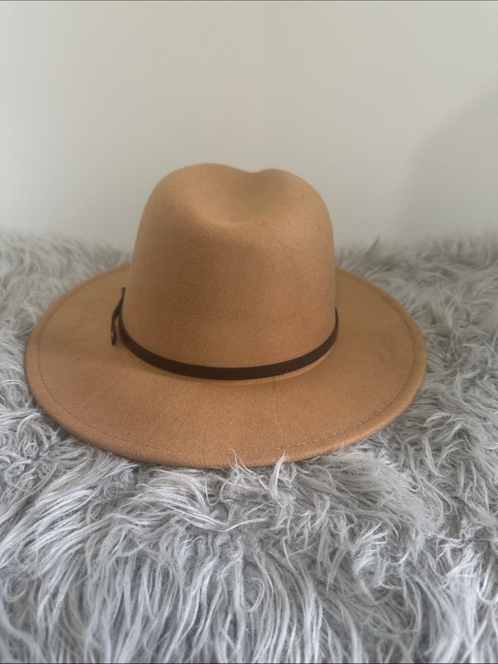 Classic Wide-Brim Felt Fedora Hat - Camel